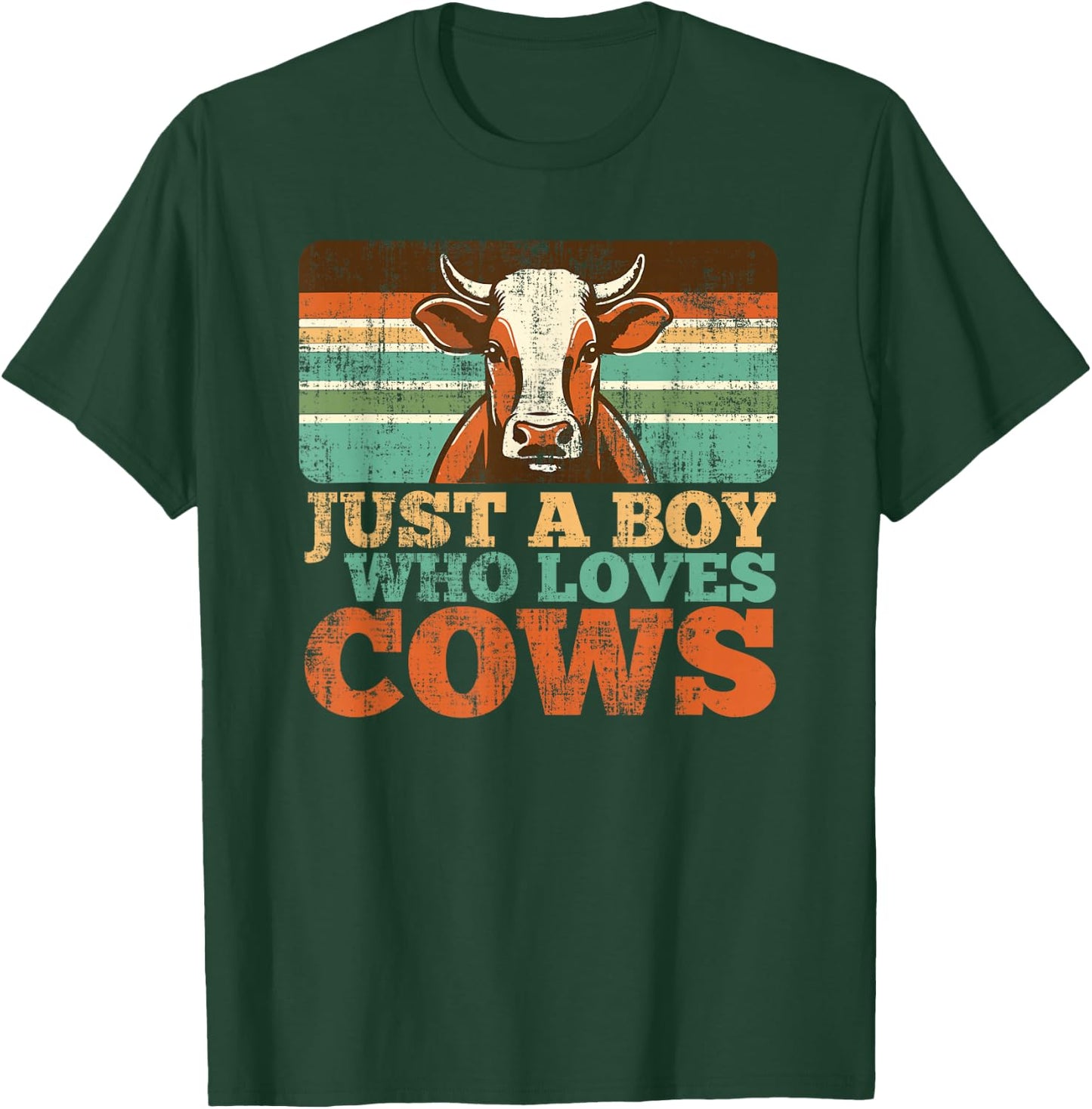 Just A Boy Who Loves Cows Farm Animal Lover Retro Farmer T-Shirt - T-Shirt | Forest