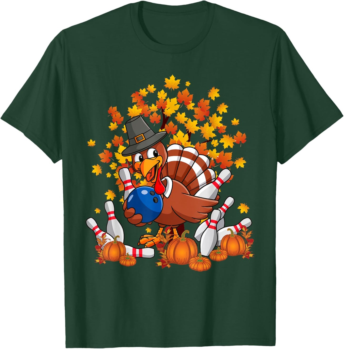 Funny Turkey Autumn Fall Thanksgiving Bowling Lovers T-Shirt - T-Shirt | Forest