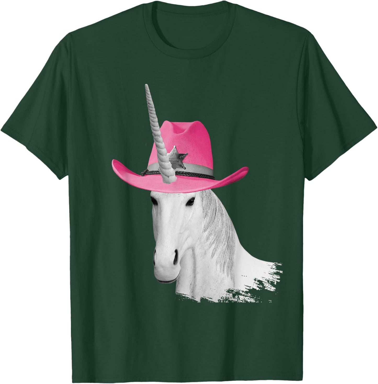 Unicorn Wearing Pink Cowboy Hat Cowgirl T-Shirt - T-Shirt | Forest