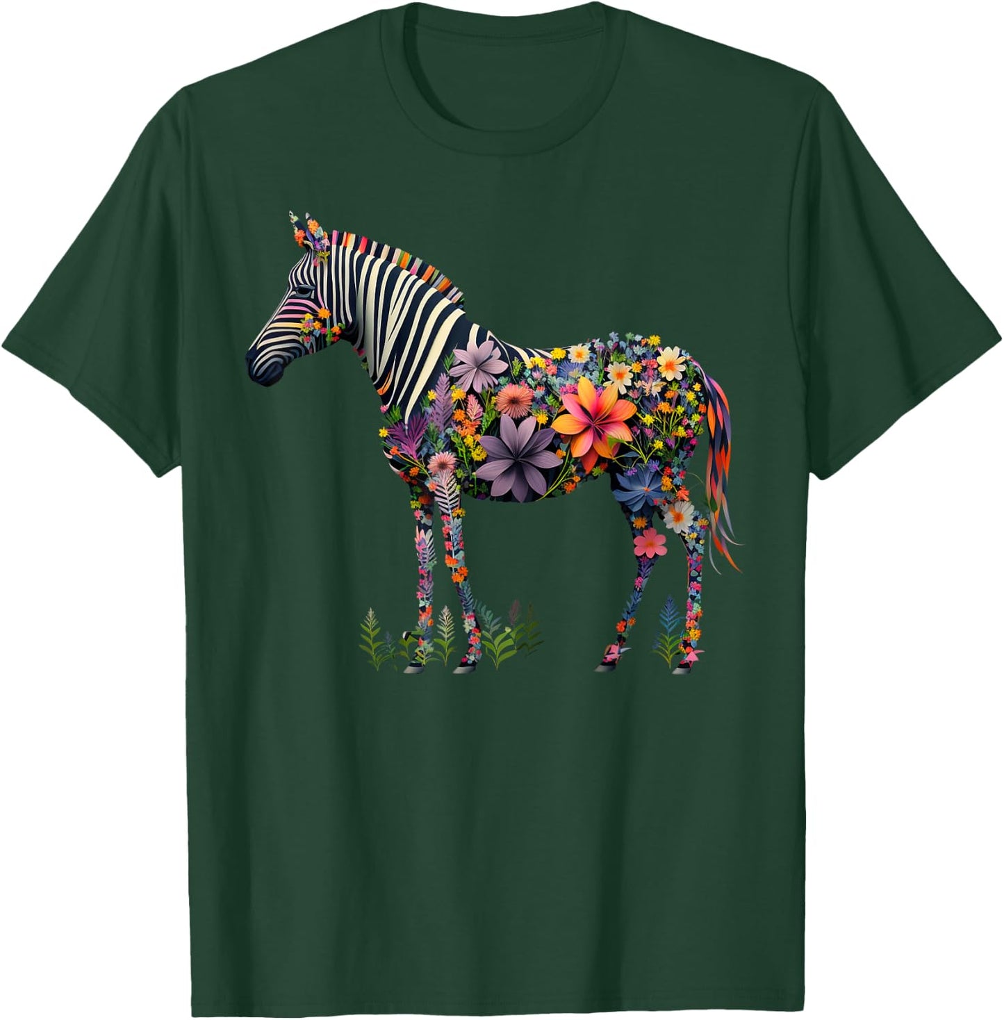 Cute Flower Zebra on summer Floral Zebra Men Women Kids T-Shirt - T-Shirt | Forest