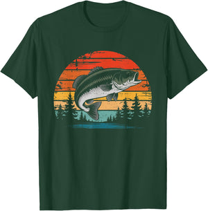 Retro Vintage Sunset Bass Fish Fishing Fisherman Fish Lover T-Shirt - T-Shirt | Forest