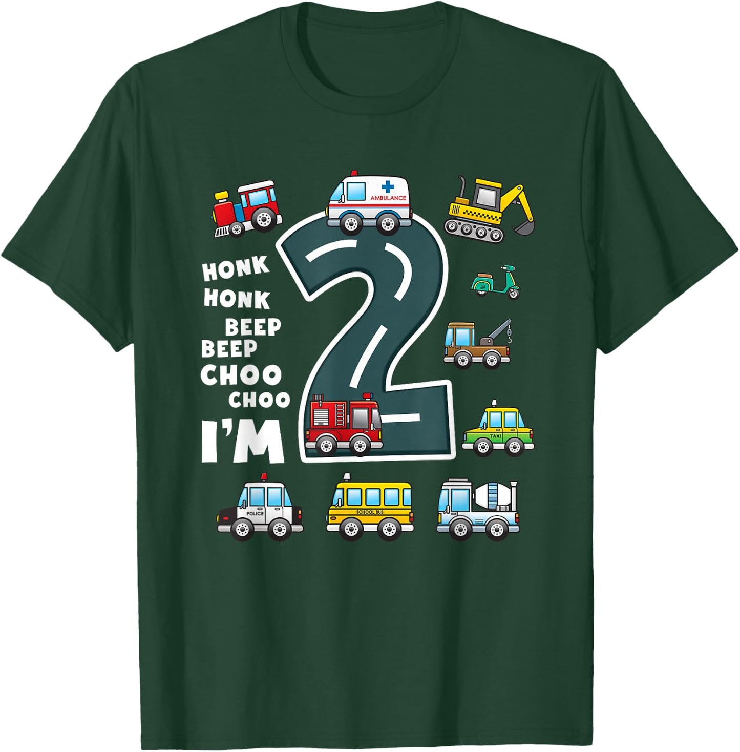 2nd Birthday Boy 2 Year Old Transportation Toddler Truck Car T-Shirt - T-Shirt | Forest