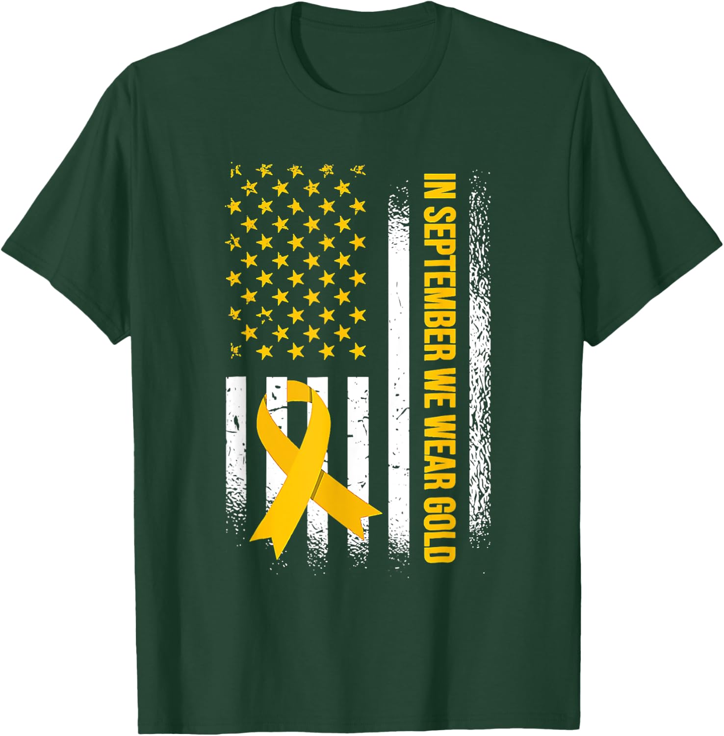 US Flag In September We Wear Gold Childhood Cancer Awareness T-Shirt - T-Shirt | Forest