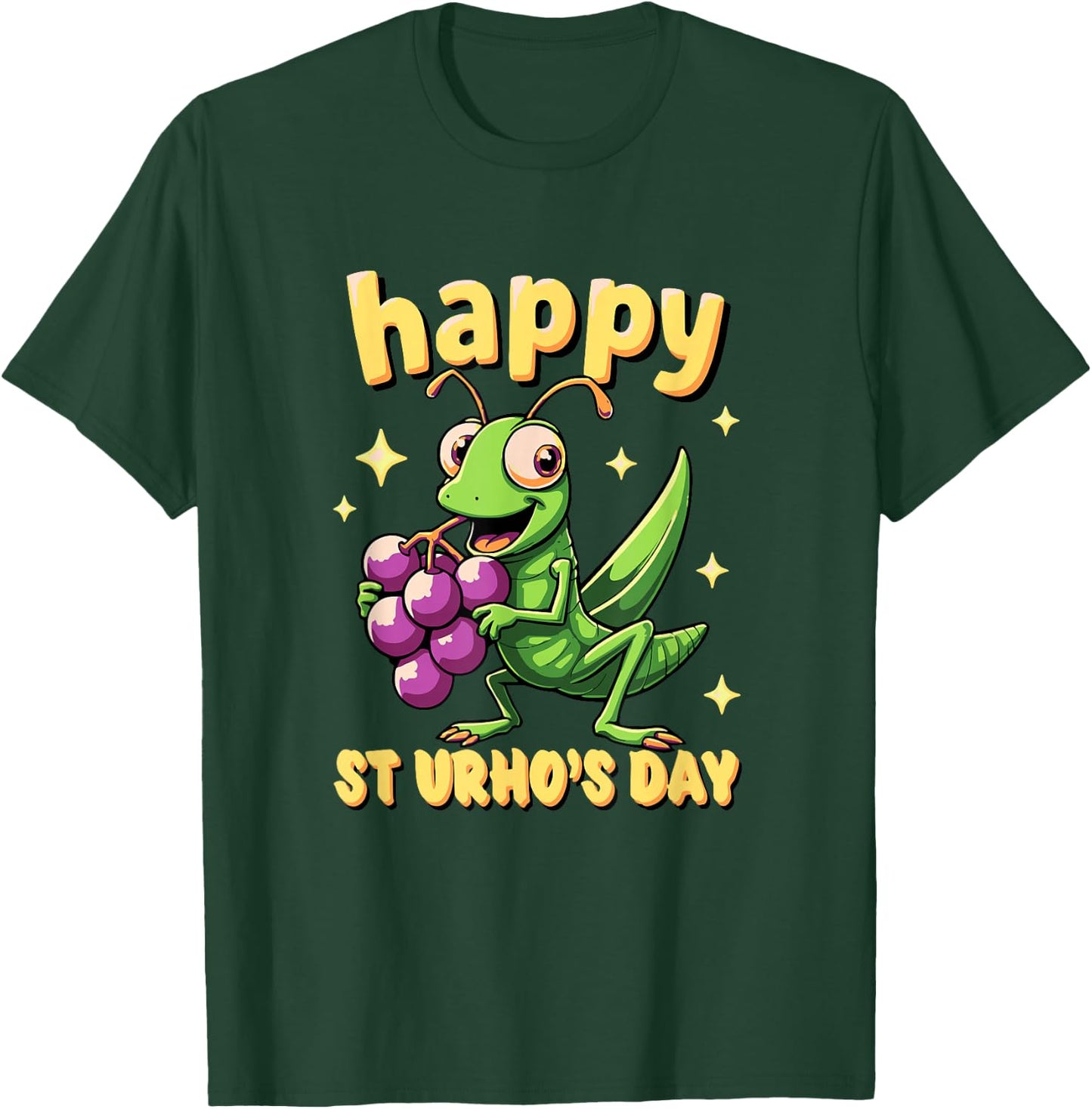 St Urhos Day Grasshopper Grapes Vineyard Cartoon Style T-Shirt - T-Shirt | Forest