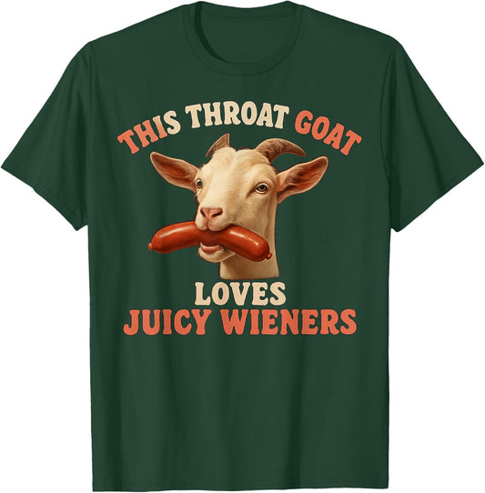 Playful Goat with Sausage Humor Design T-Shirt - T-Shirt | Forest