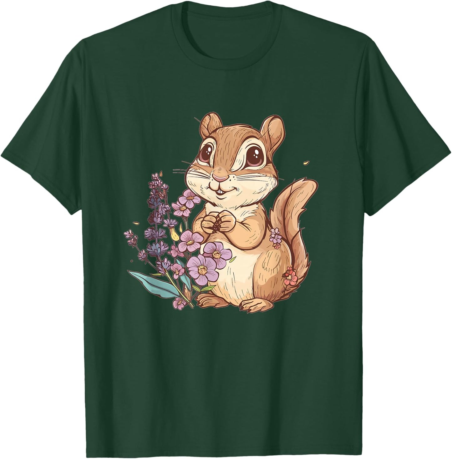 Cute Chipmunk With Flowers I Kids Chipmunk T-Shirt - T-Shirt | Forest