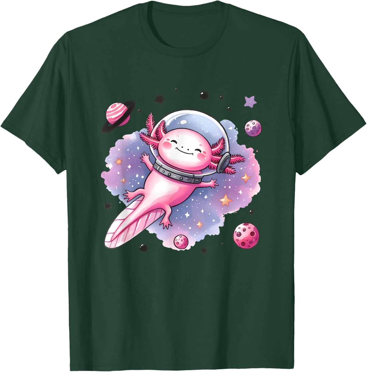 Space Axolotl Cosmic Journey Stars Planets T-Shirt - T-Shirt | Forest