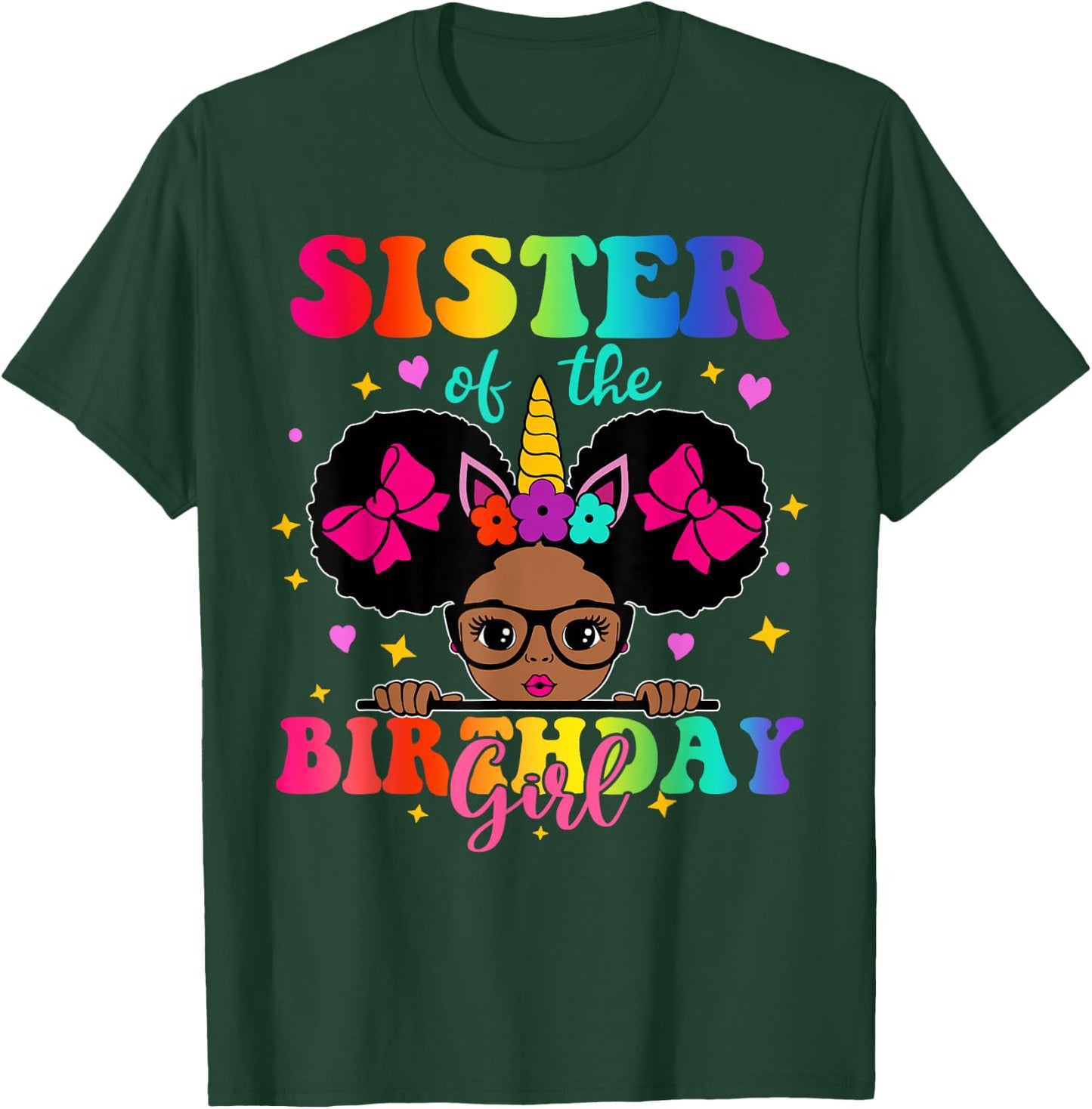 Sister of The Birthday Girl Princess Afro Melanin Unicorn T-Shirt - T-Shirt | Forest