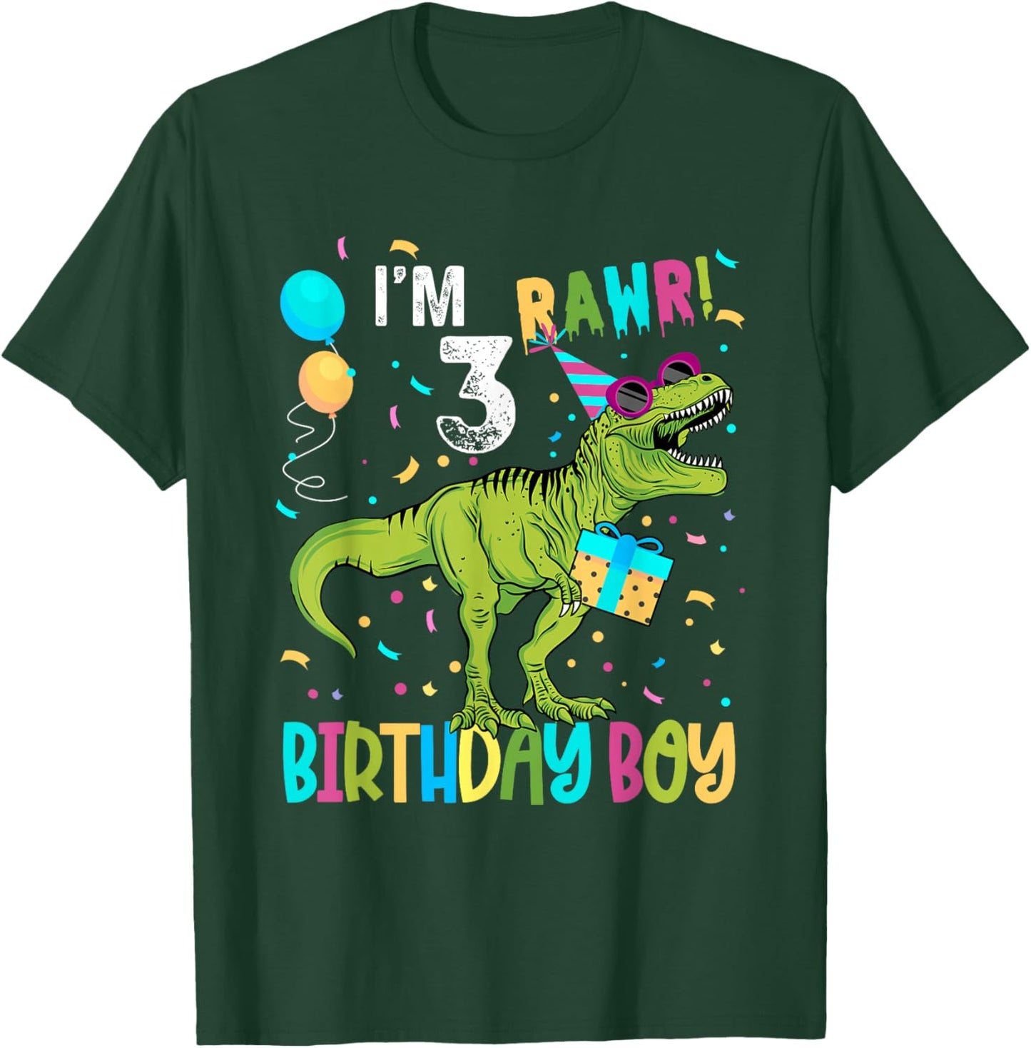 Birthday Boy 3 Years Old 3rd Cute Rex Family Dinosaur Squad T-Shirt - T-Shirt | Forest
