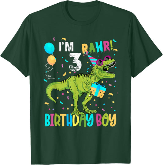 Birthday Boy 3 Years Old 3rd Cute Rex Family Dinosaur Squad T-Shirt - T-Shirt | Forest