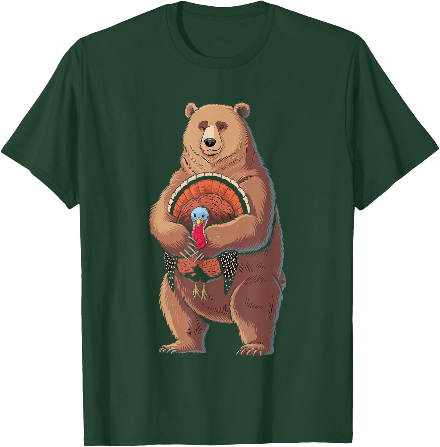 Funny Thanksgiving Bear Hugging A Turkey T-Shirt - T-Shirt | Forest