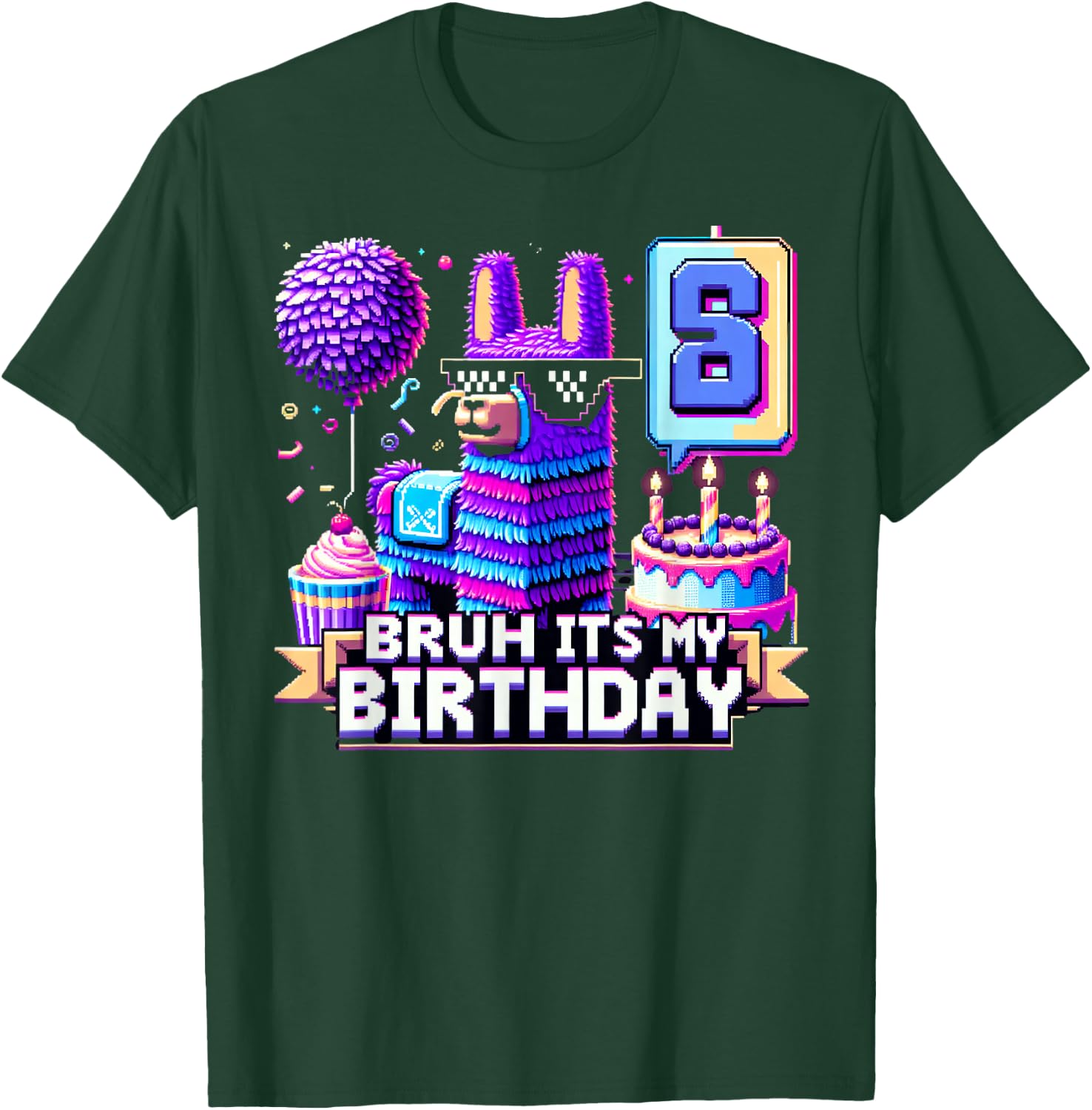 Llama Pinata Boy Girl Family Party Bday Bruh Its My Birthday T-Shirt - T-Shirt | Forest