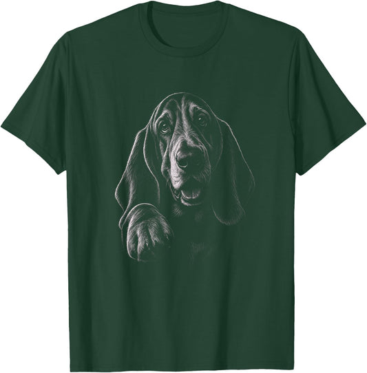 Basset Hound Graphic Black Art Design T-Shirt - T-Shirt | Forest