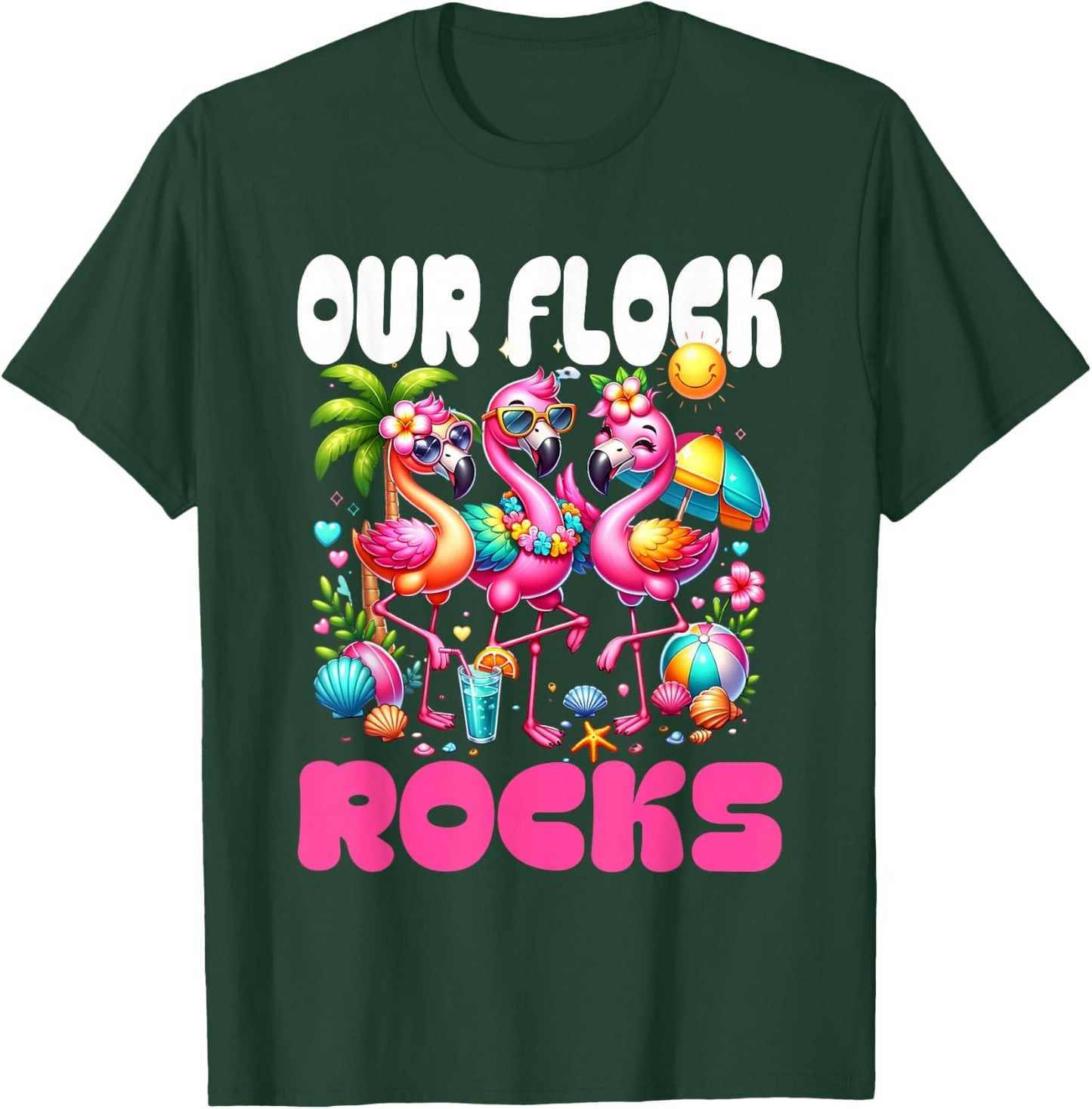 Our Flock Rocks Flamingo Summer Vacation Family Matching T-Shirt - T-Shirt | Forest