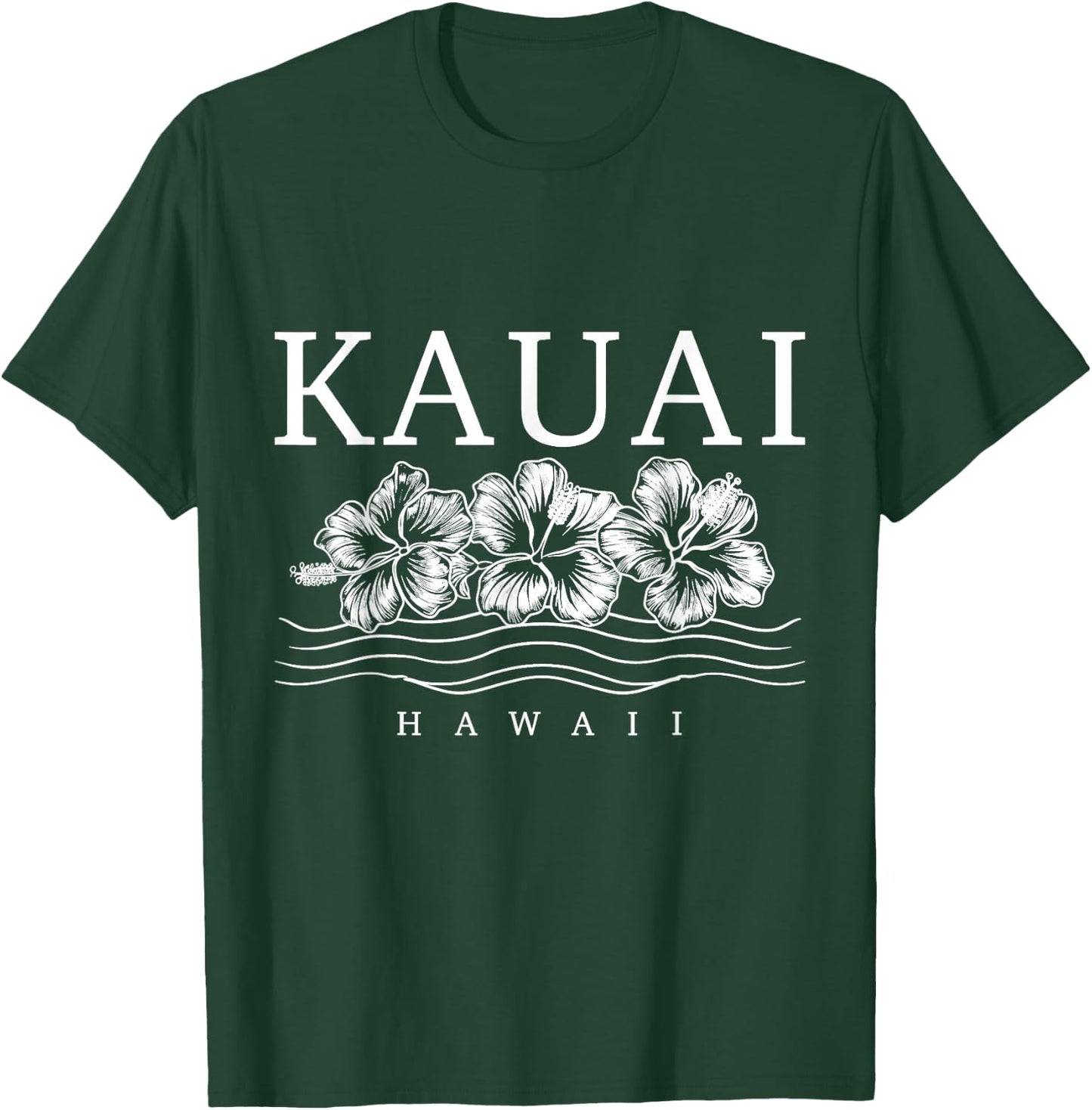 Kauai Hawaii Hawaiian Hibiscus Flowers Surfer Souvenir T-Shirt - T-Shirt | Forest