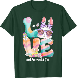 LOVE Para Paraprofessional Cute Easter Bunny With Glasses T-Shirt - T-Shirt | Forest