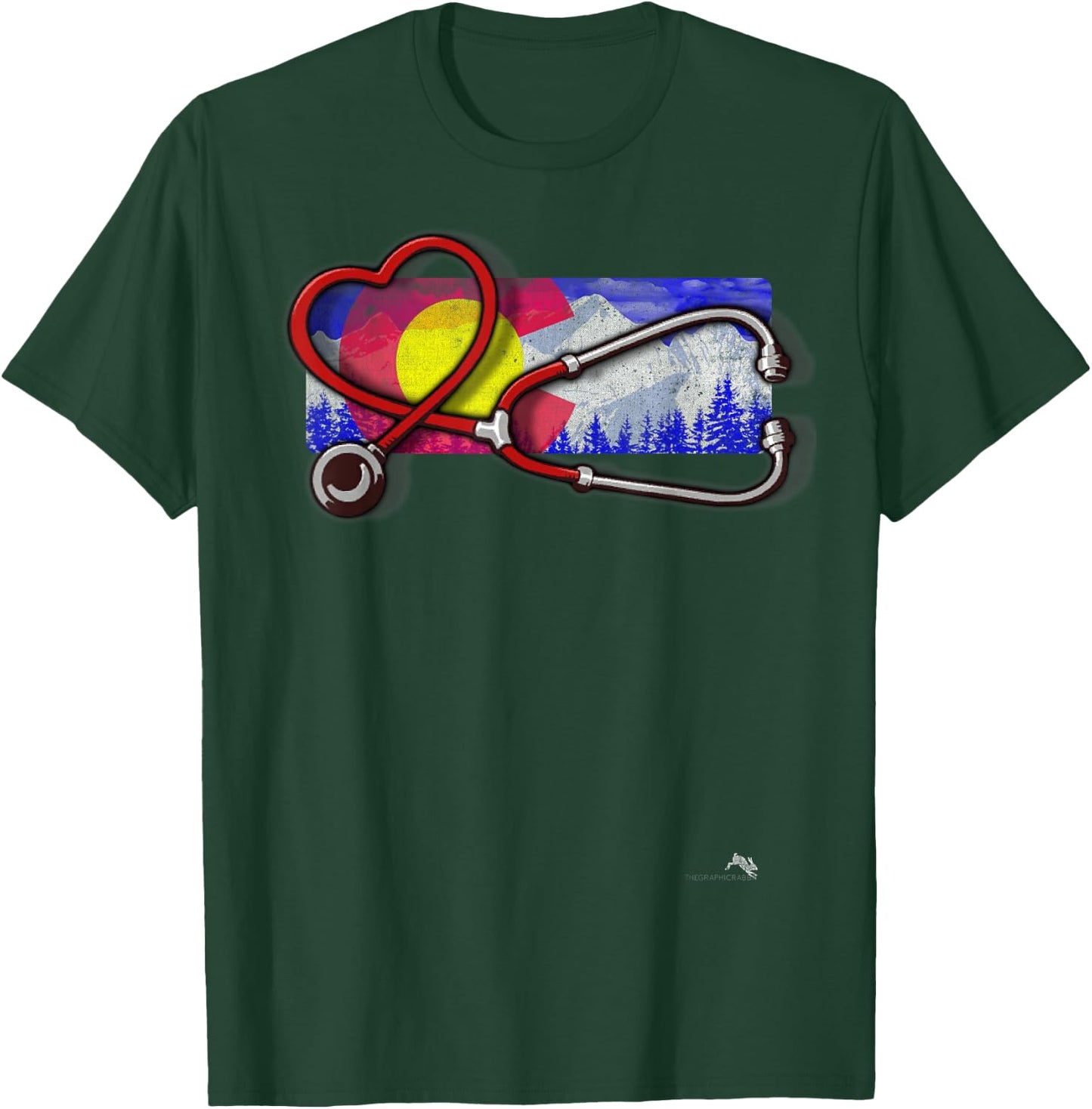 Colorado Nurse - Heart & Stethoscope T-Shirt - T-Shirt | Forest