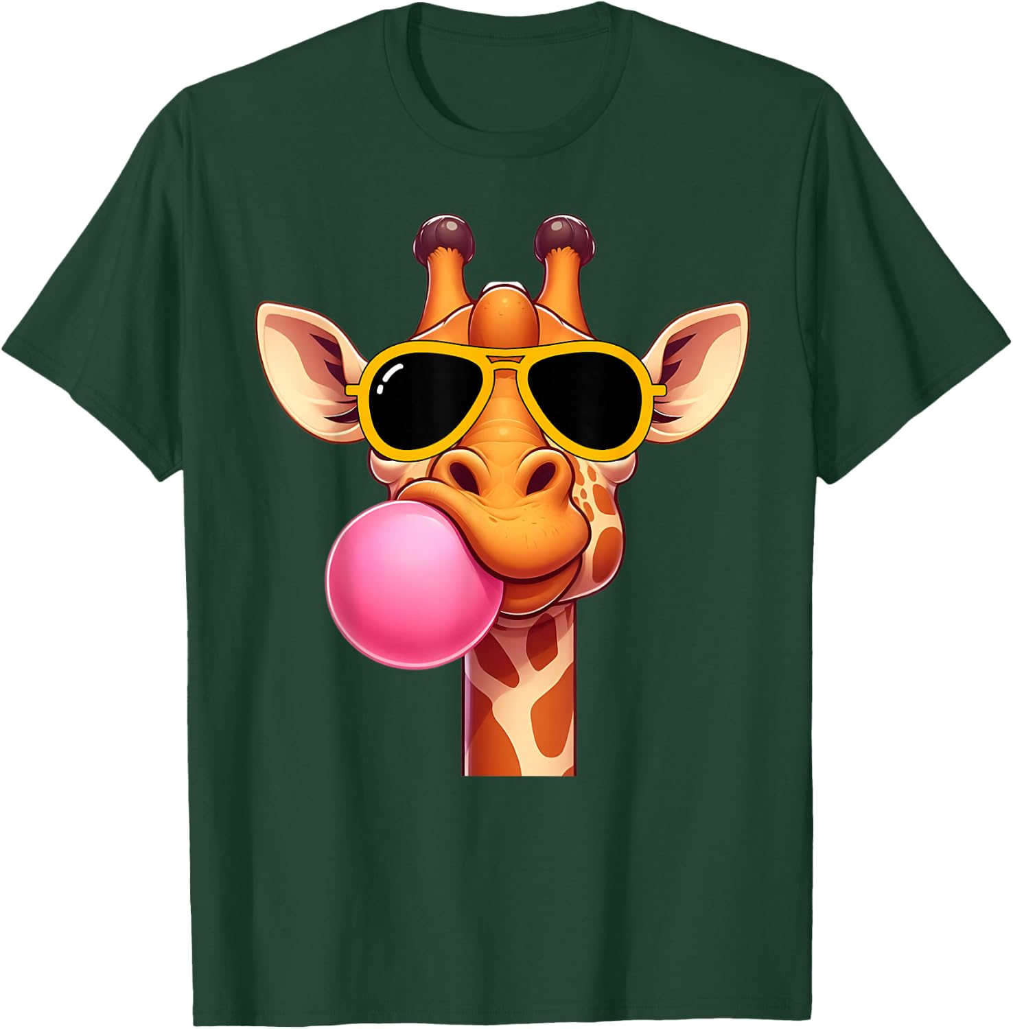 Giraffe cute Giraffe with pink Bubble Gum and Sunglasses T-Shirt - T-Shirt | Forest