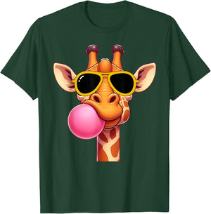 Giraffe cute Giraffe with pink Bubble Gum and Sunglasses T-Shirt - T-Shirt | Forest