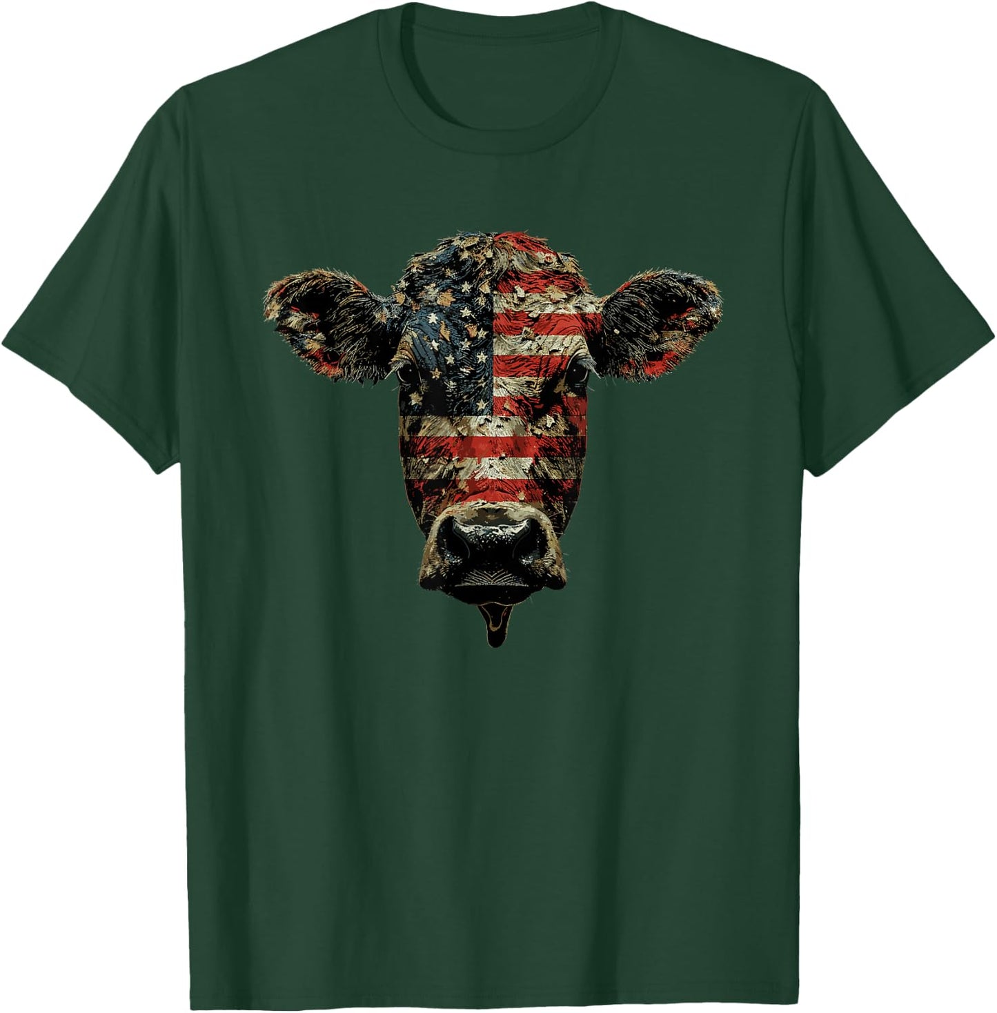 Cow Farm Patriotic Farmer 4th Of July USA American Flag Men T-Shirt - T-Shirt | Forest