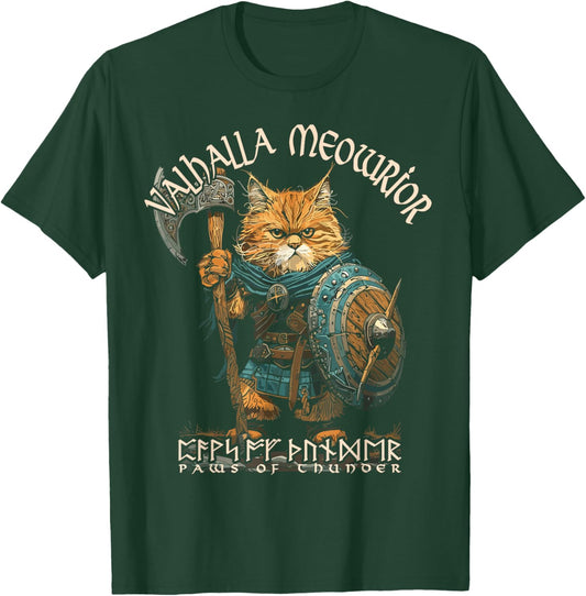 Nordic Norse Valhalla Viking Cat Warrior Men Kids T-Shirt - T-Shirt | Forest