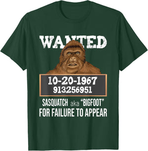 Nerdy Sasquatch Gifts Wanted Sasquatch aka Bigfoot - Funny Sasquatch , Black, Small T-Shirt - T-Shirt | Forest