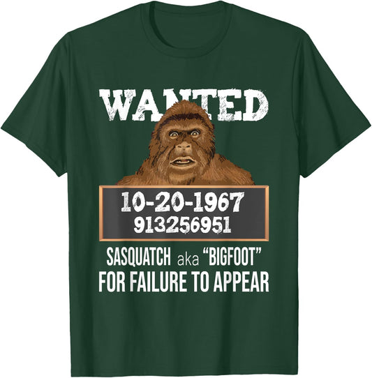 Nerdy Sasquatch Gifts Wanted Sasquatch aka Bigfoot - Funny Sasquatch , Black, Small T-Shirt - T-Shirt | Forest