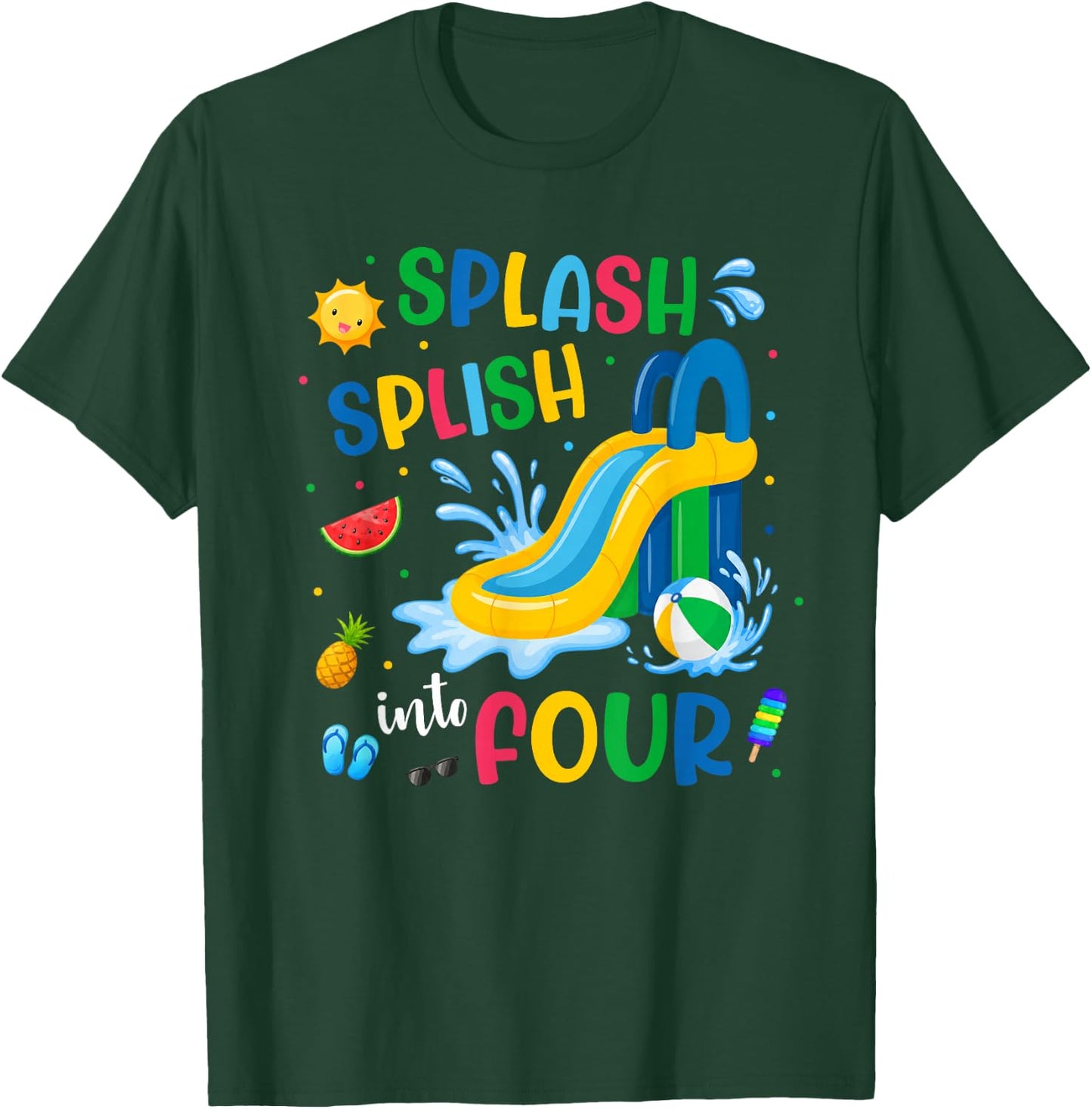 Splash Into Four Year Old 4th Birthday Summer Pool Party T-Shirt - T-Shirt | Forest