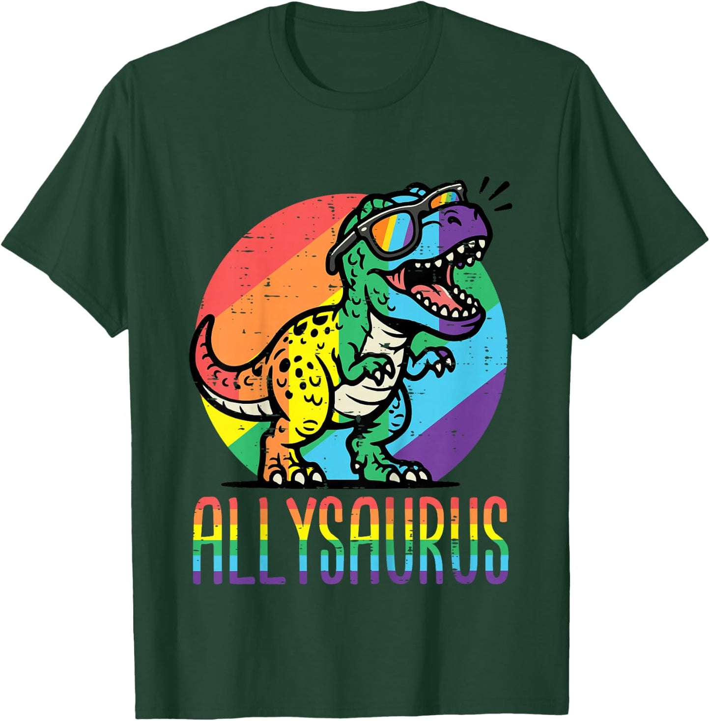 Kids Rainbow Dino Trex Allysaurus LGBTQ Gay Pride Ally Boys Kids T-Shirt - T-Shirt | Forest