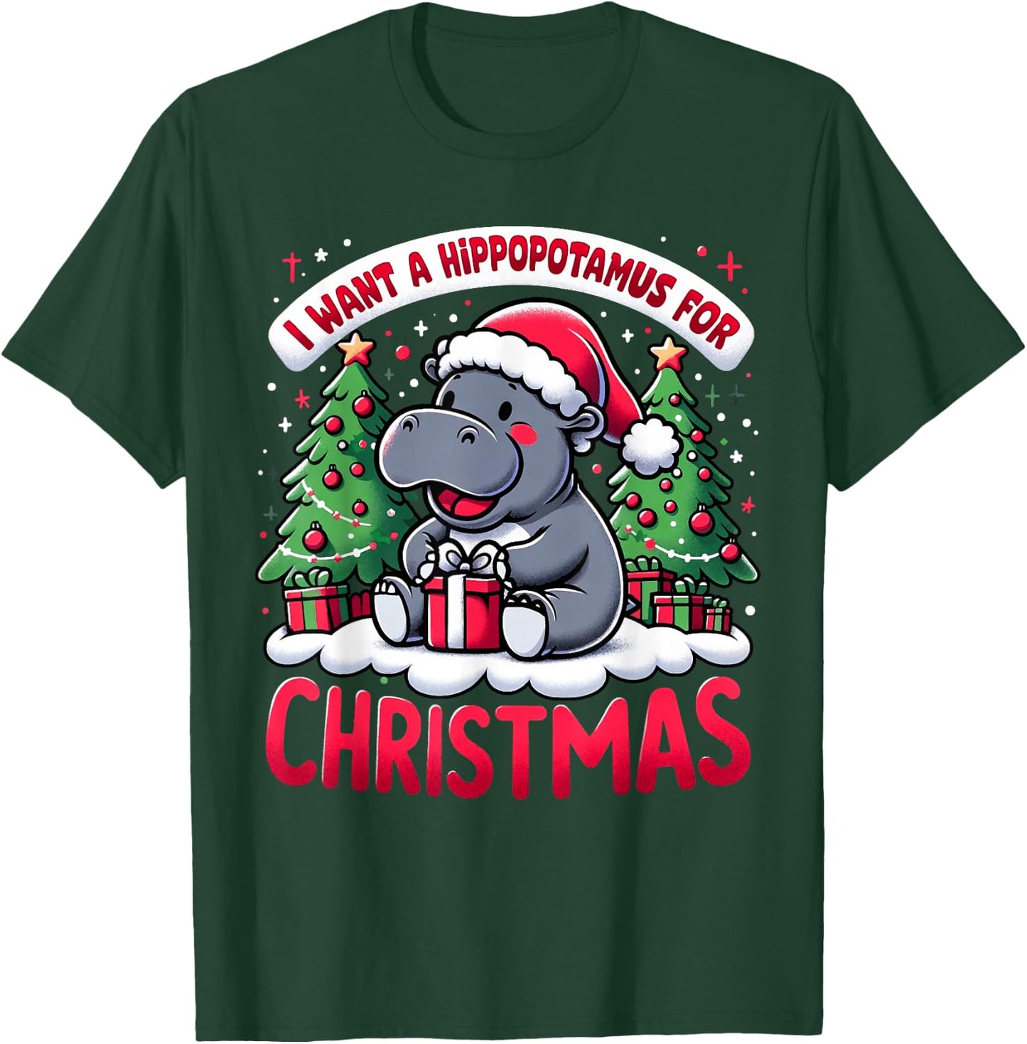 Christmas Tree Hippopotamus Xmas Hippo Lover Team Santa T-Shirt - T-Shirt | Forest