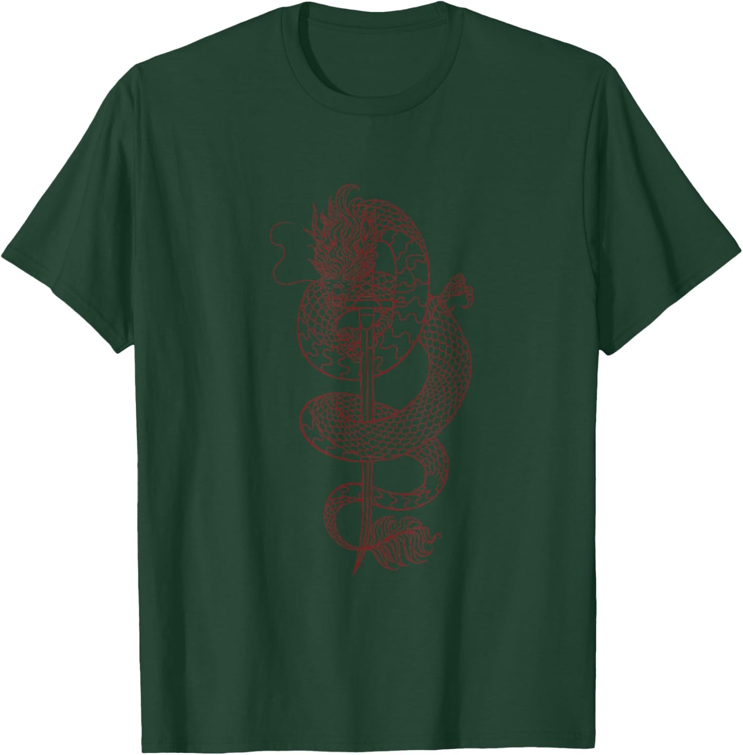 Japanese Dragon around Sword of a Samurai T-Shirt - T-Shirt | Forest