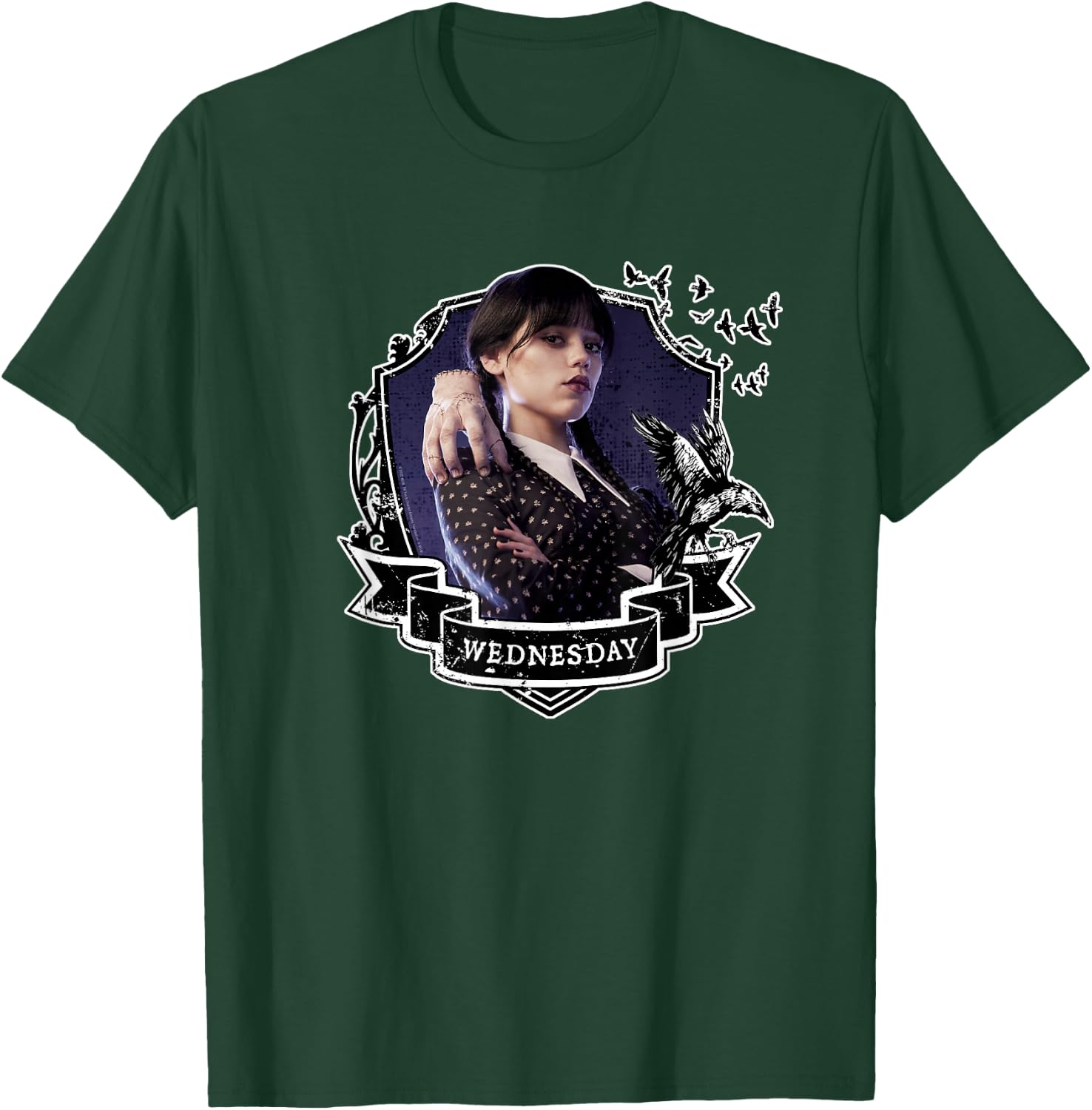 Mittwochsserie Nevermore Frame Wednesday Kurzarm T-Shirt - T-Shirt | Forest