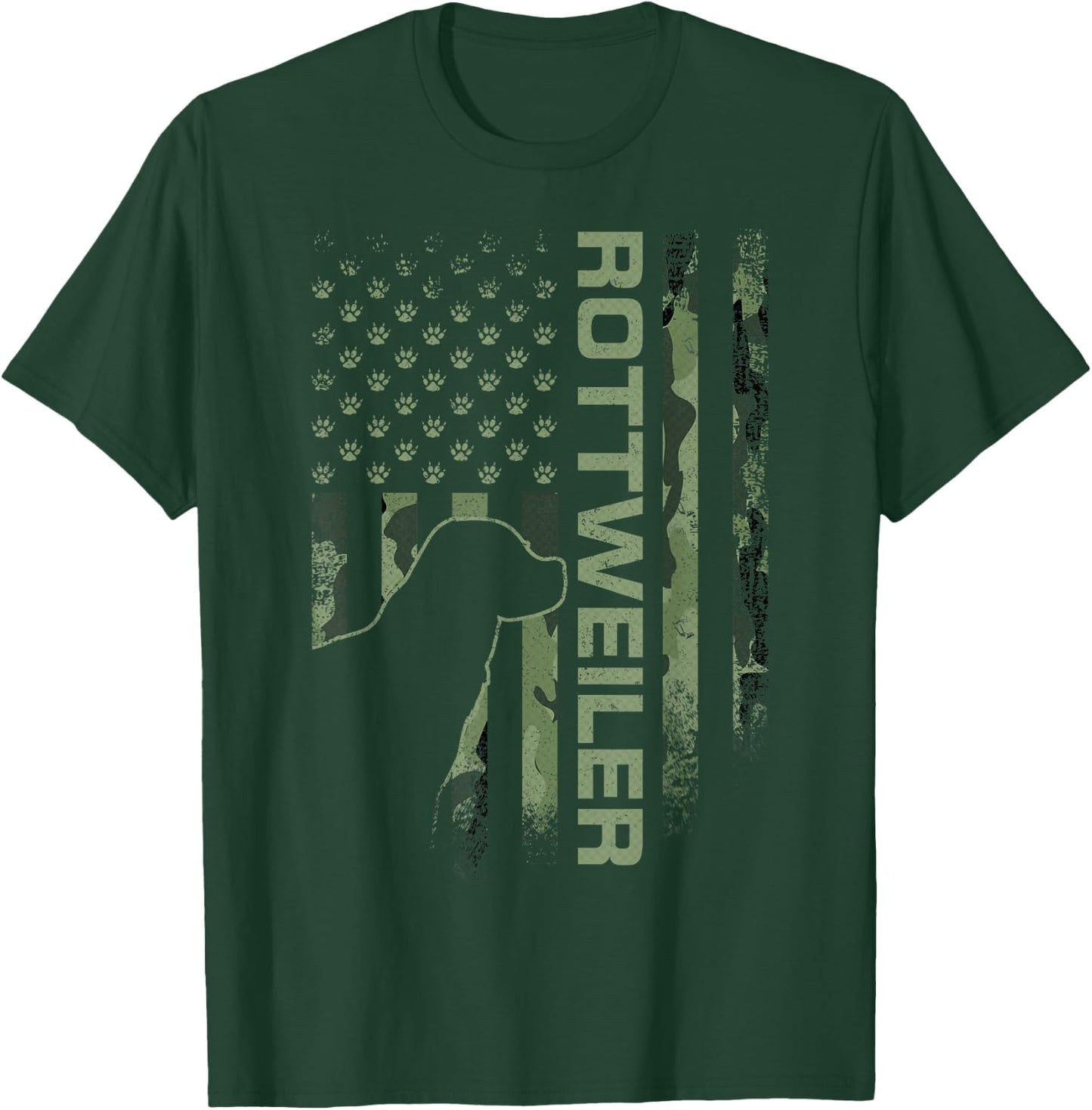 Vintage USA American Camo Flag Rottweiler Rottie Silhouette T-Shirt - T-Shirt | Forest