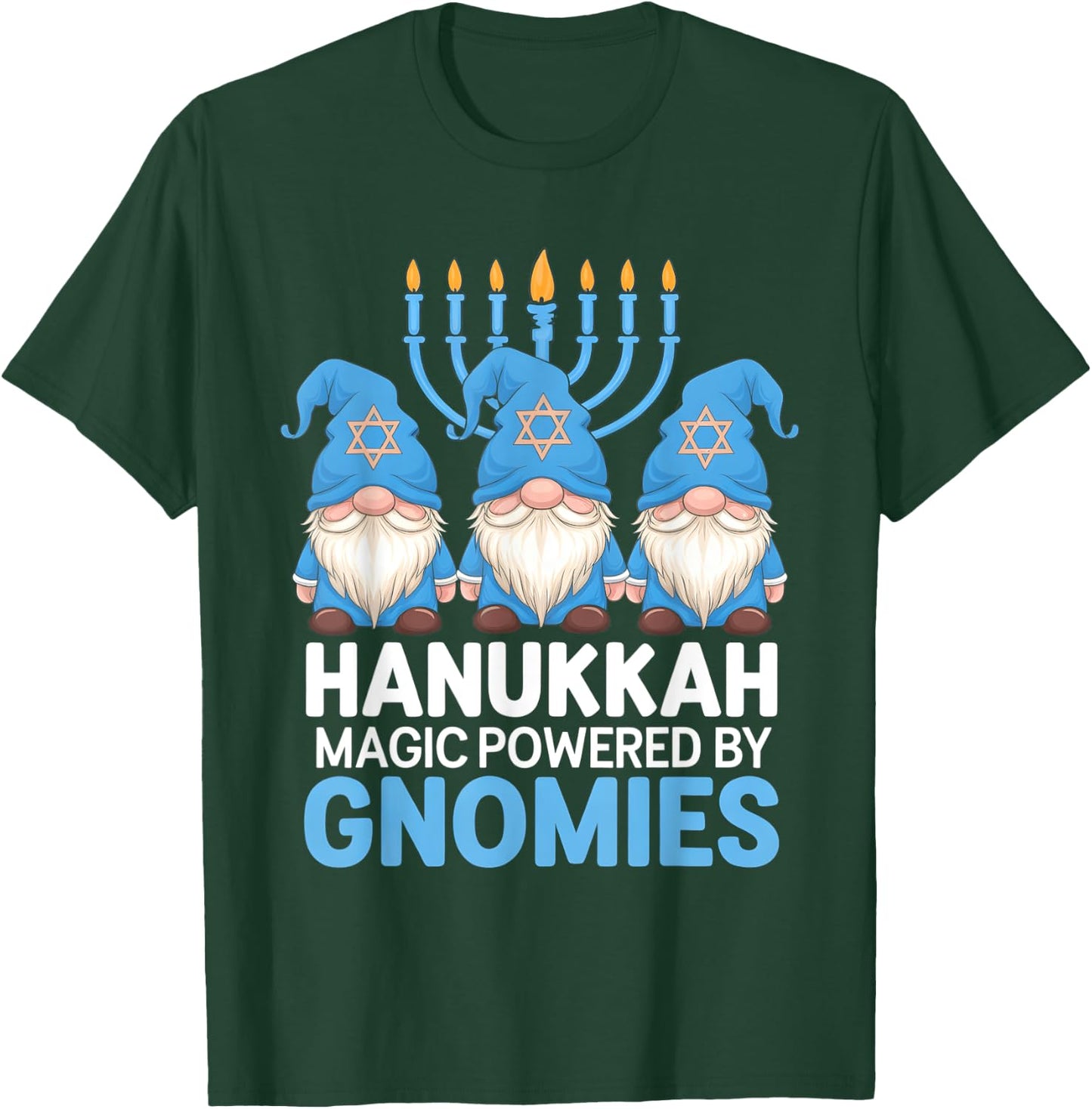 Funny Hanukkah Gnome Magic Powered Gnomies T-Shirt - T-Shirt | Forest
