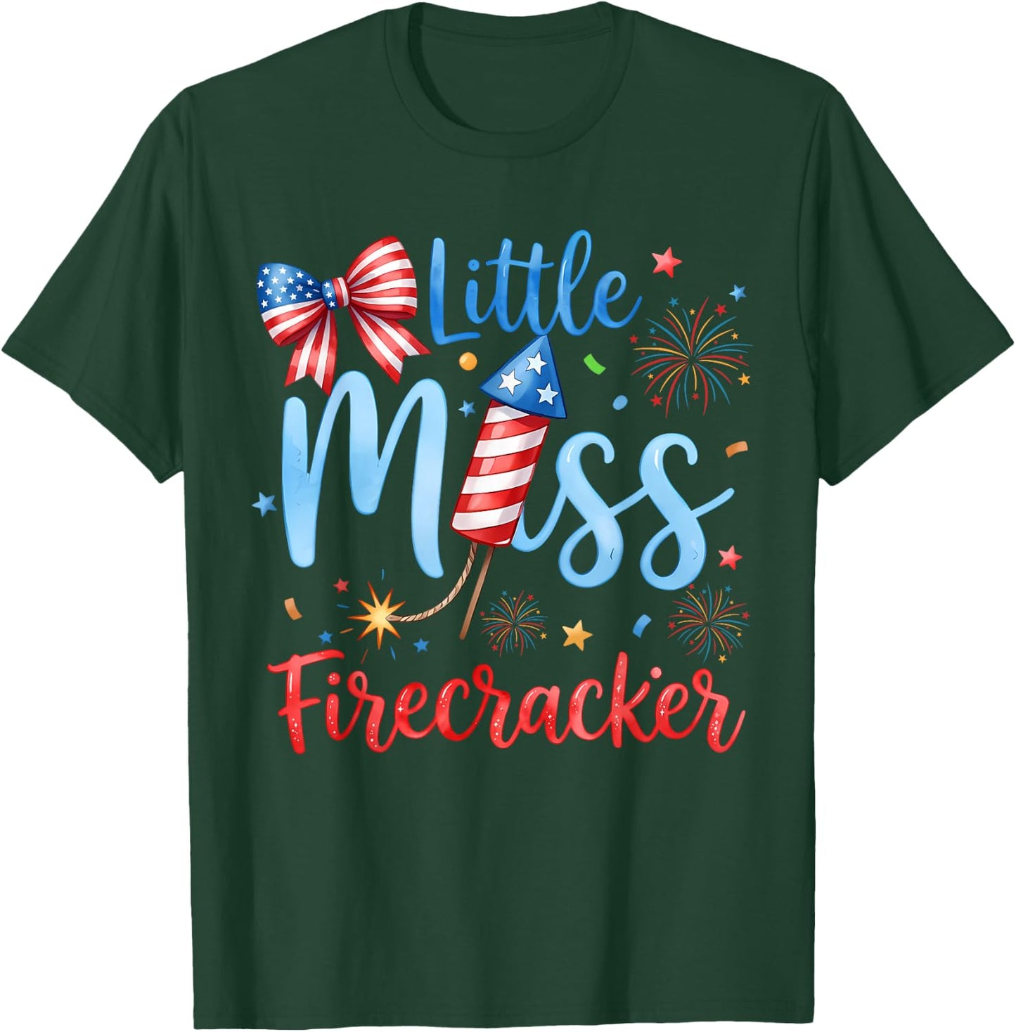 Miss Firecracker 4th July America Patriot Toddler Girl Kids T-Shirt - T-Shirt | Forest