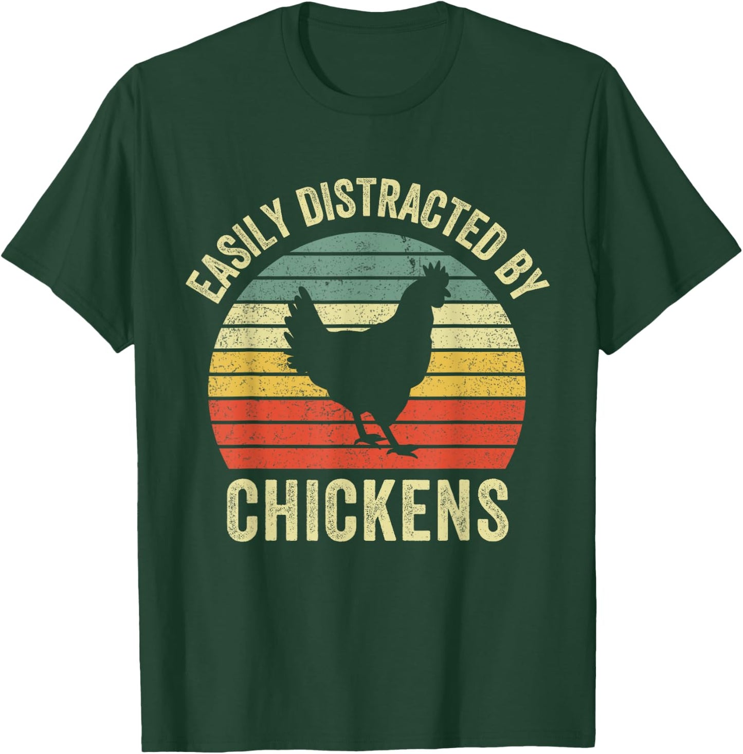 Easily Distracted By Chickens Funny Vintage Chicken Farm T-Shirt - T-Shirt | Forest