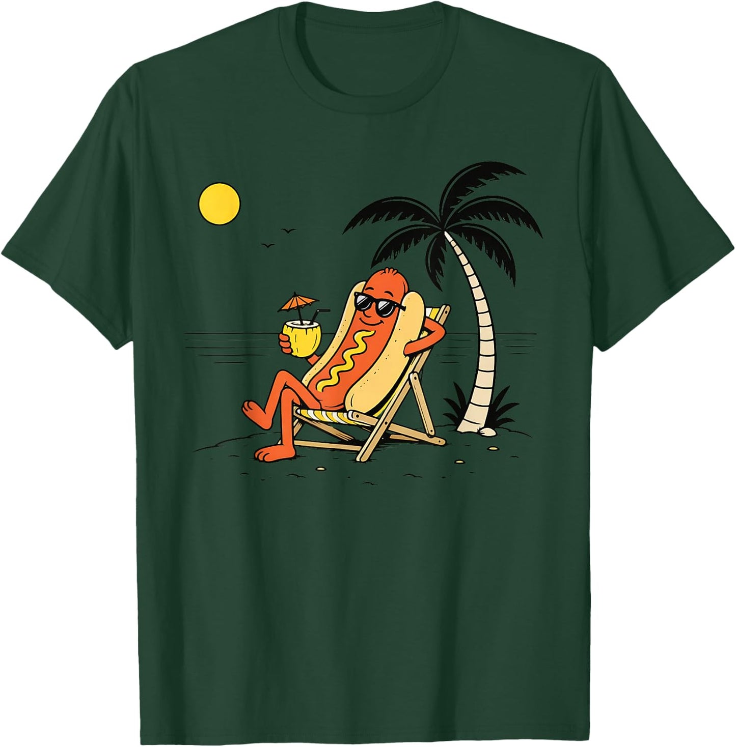 Hotdog Paradise Funny Hotdog Cartoon Beach Vacation T-Shirt - T-Shirt | Forest
