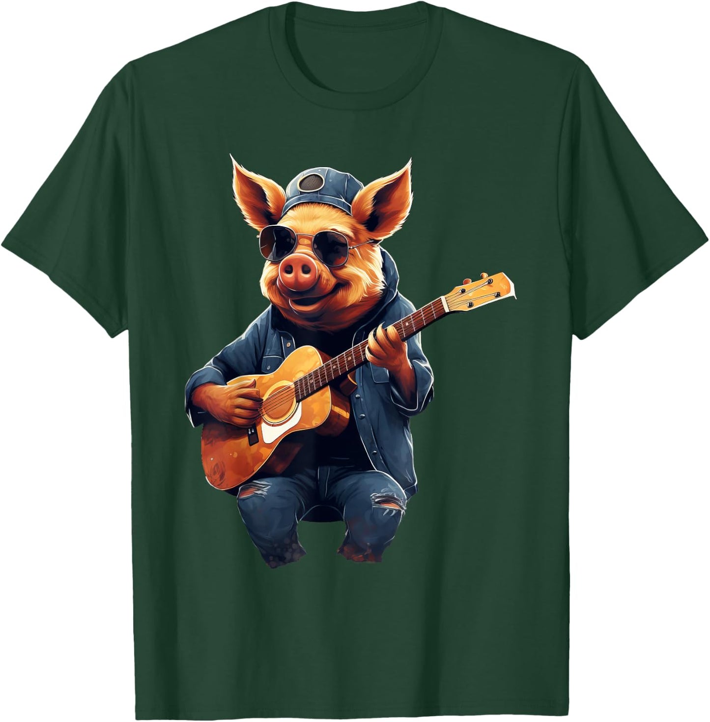 Cute Pig Playing Guitar Pigs Musician Music T-Shirt - T-Shirt | Forest
