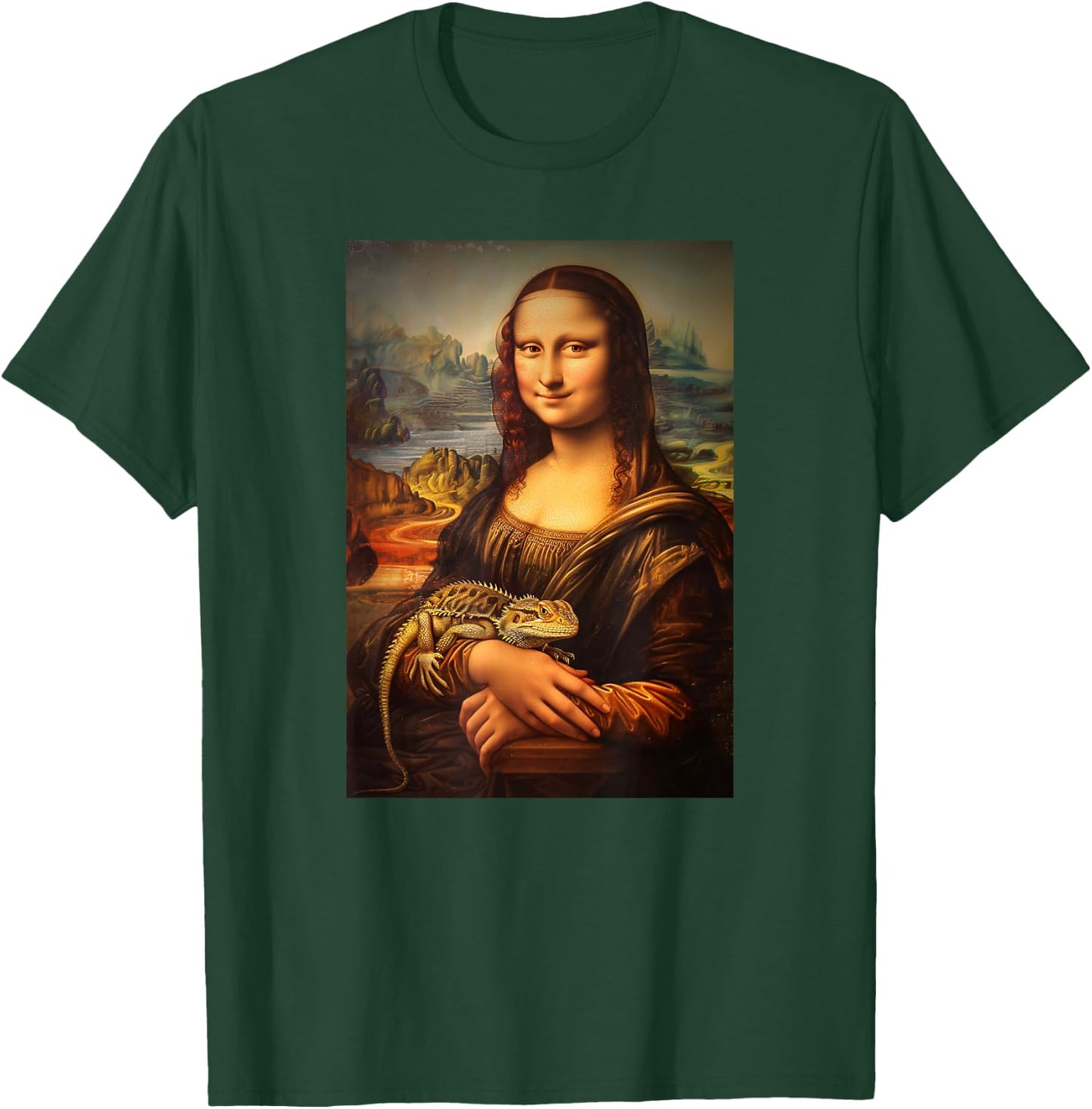 Bearded Dragon Mona Lisa Painting Art Mom Dad T-Shirt - T-Shirt | Forest
