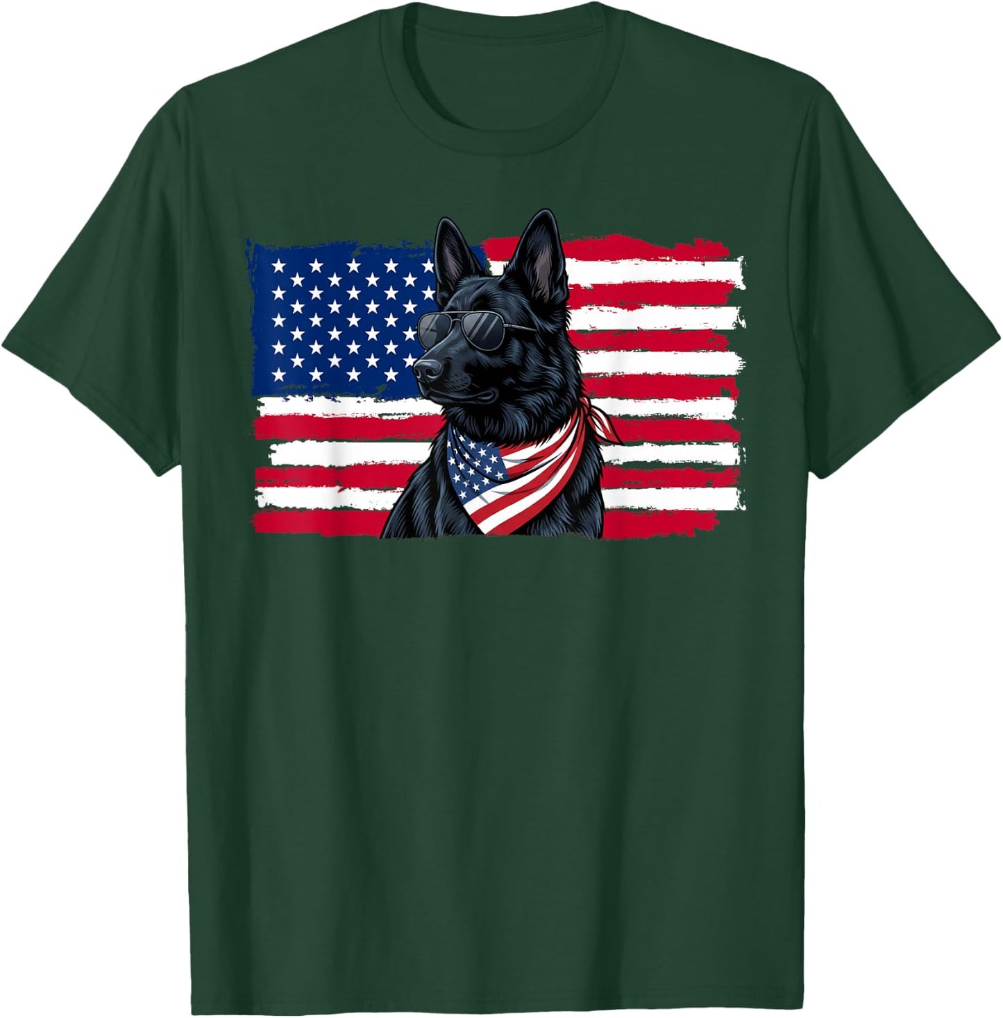 Black German Shepherd American Flag 4th July German Shepherd T-Shirt - T-Shirt | Forest