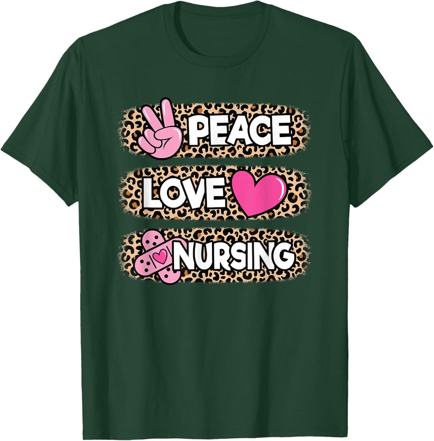 Cute Peace Love Nursing Leopard design Nurse Women T-Shirt - T-Shirt | Forest