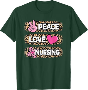 Cute Peace Love Nursing Leopard design Nurse Women T-Shirt - T-Shirt | Forest