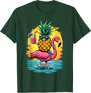 Flamingo and Pineapple Beach Hawaiian Boys Vintage , Black, S T-Shirt - T-Shirt | Forest