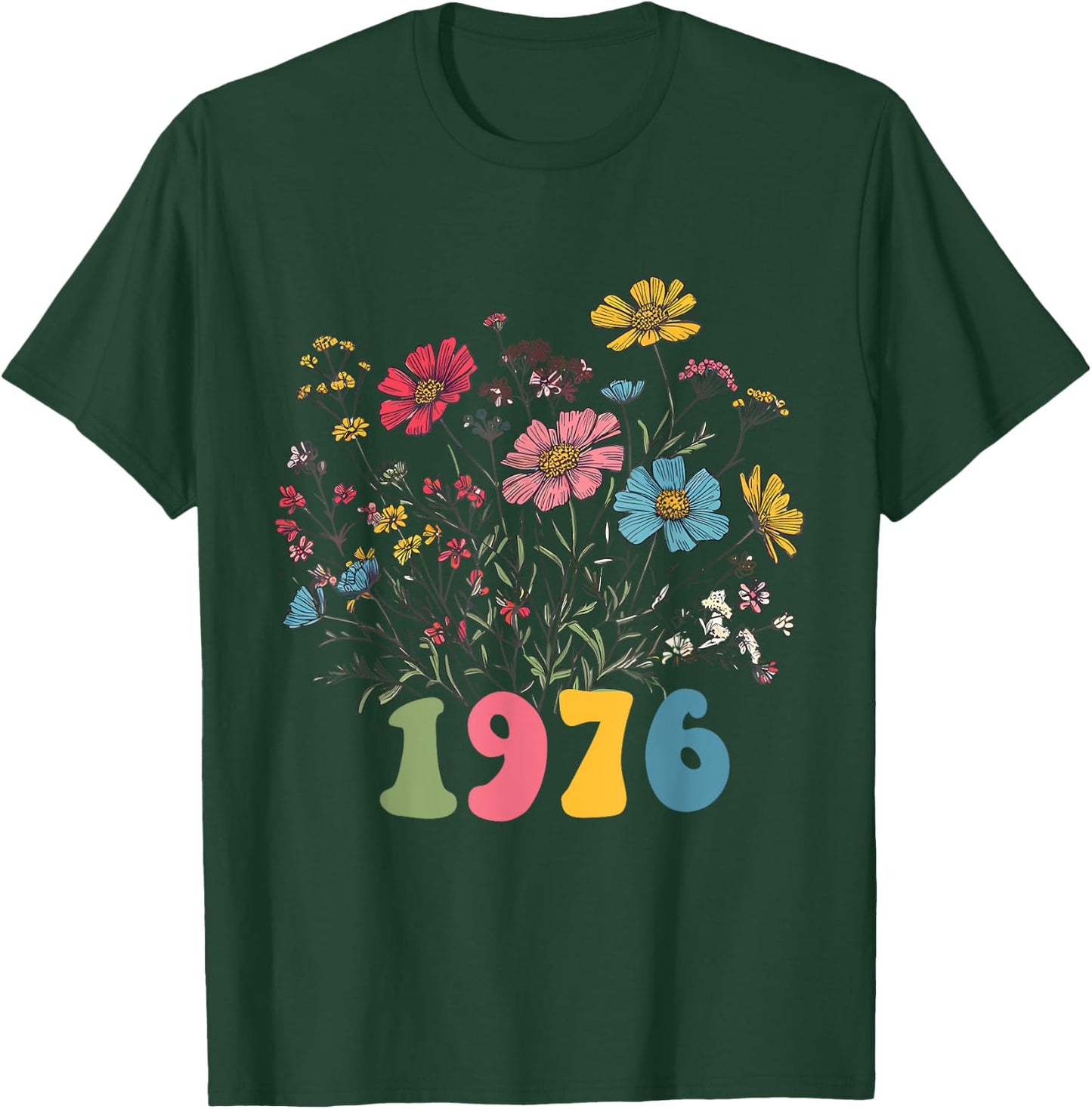 Wildflower Born 1976 49th Birthday 1976 Women's Birthday T-Shirt - T-Shirt | Forest