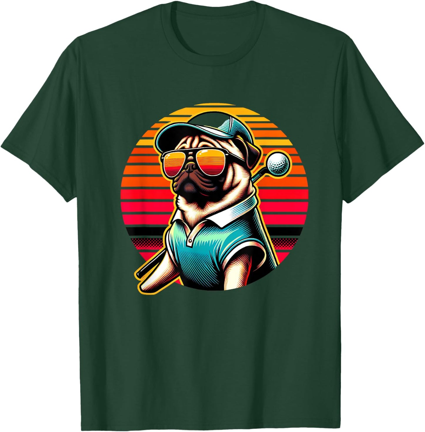 Funny Pug Golfer Dog Golfing Sports Women Kids T-Shirt - T-Shirt | Forest
