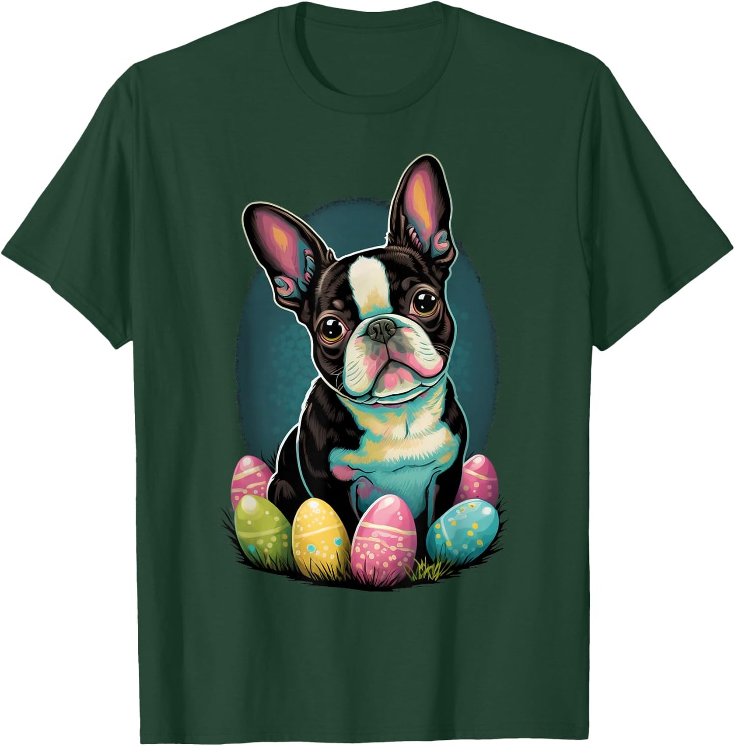 Easter Boston Terrier Bunny Eggs Dog Easter Boston Terrier Women Kids T-Shirt - T-Shirt | Forest