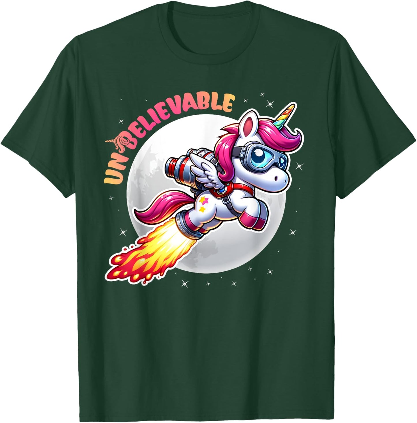 Unbelievable Unicorn Jetpack Moon Adventure T-Shirt - T-Shirt | Forest