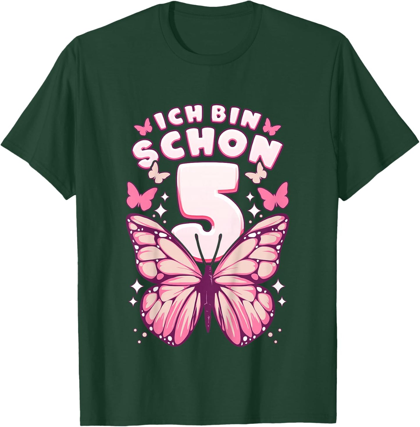 Geburtstag Mädchen 5 Jahre, Schmetterlinge und Nummer 5 T-Shirt - T-Shirt | Forest