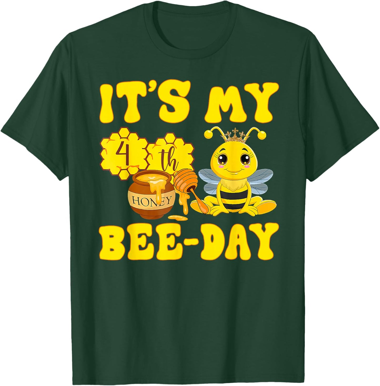 Birthday Party Girl 4 Years Old It's My 4th Bee Day T-Shirt - T-Shirt | Forest