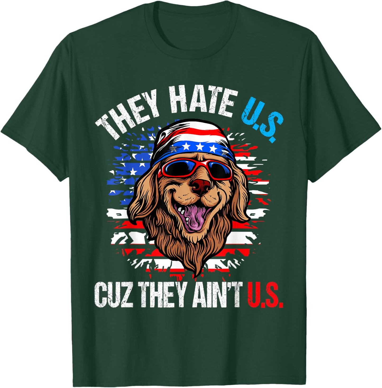 They Hate Us Cuz They Ain't Us USA Flag Funny 4th of July T-Shirt - T-Shirt | Forest